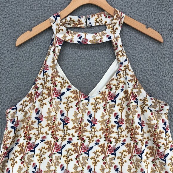 Entro Dress Womens Large Multicolor Floral Mini Swing Cutout Halter Sleeveless - Picture 2 of 10